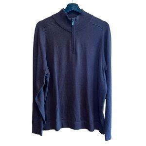 L.L. Bean Quarter Zip Mock Neck Sweater Mens L Brown Cotton Cashmere Long Sleeve